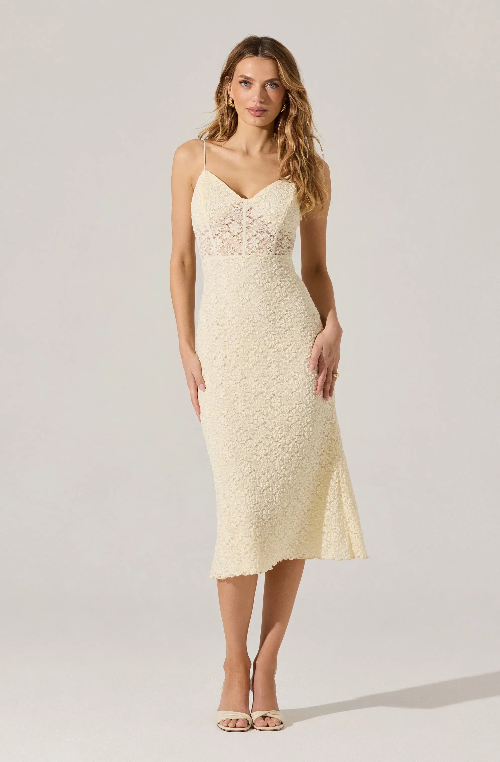 Lbruh Floral Lace Knit Midi Dress