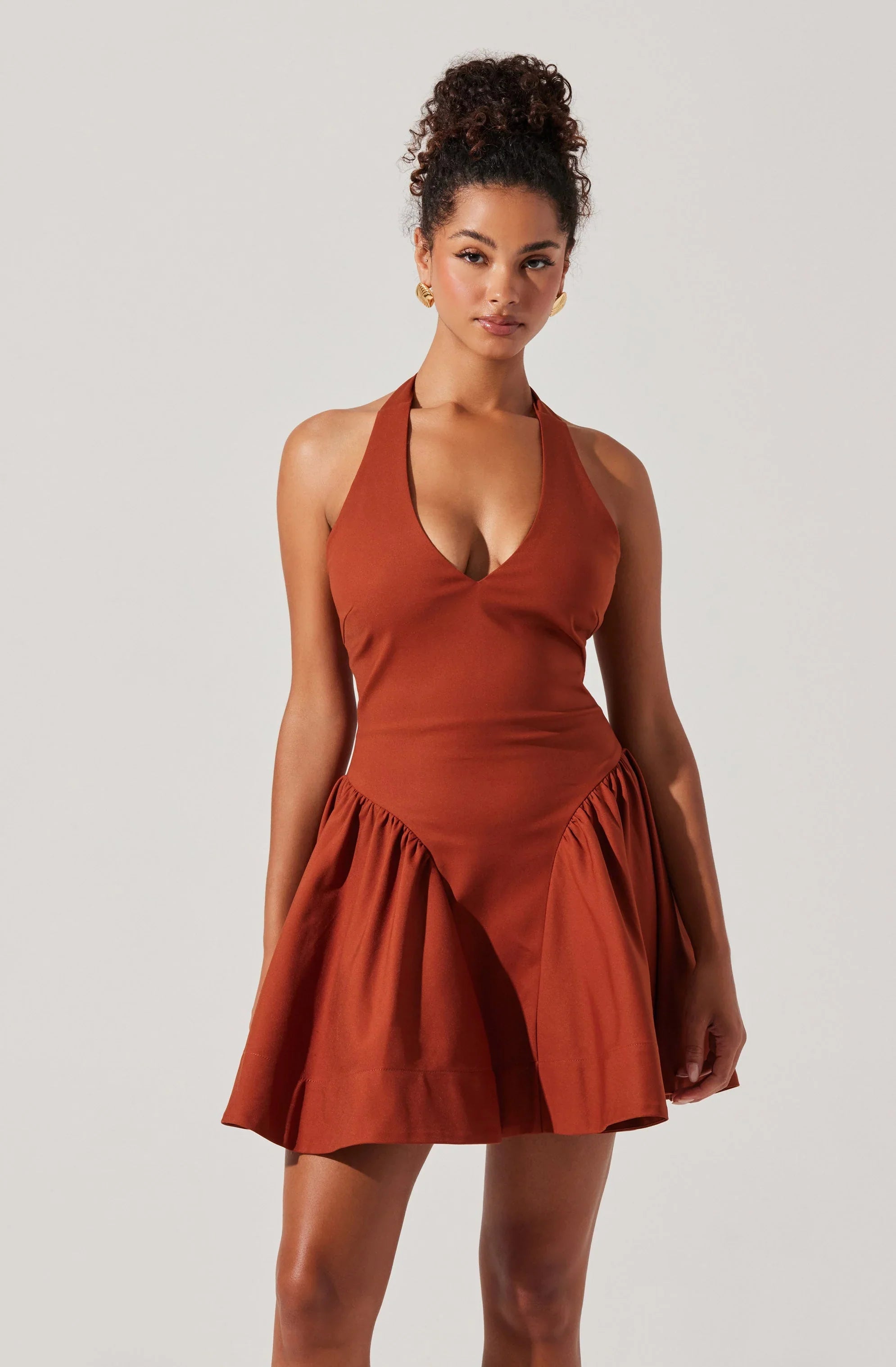 Lbruh Meana V-Neck Halter Mini Dress