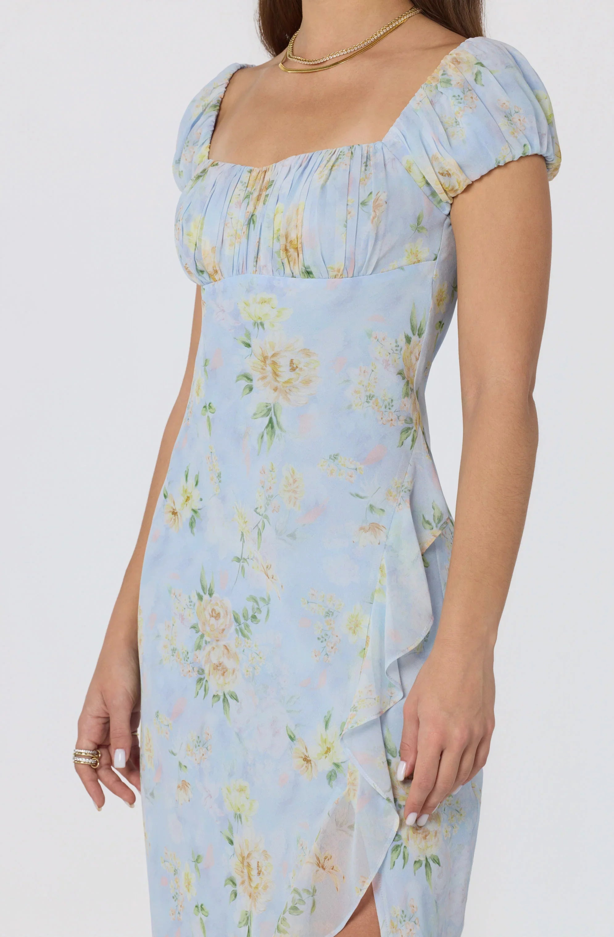 Inixyf Florence Floral Puff Sleeve Midi Dress