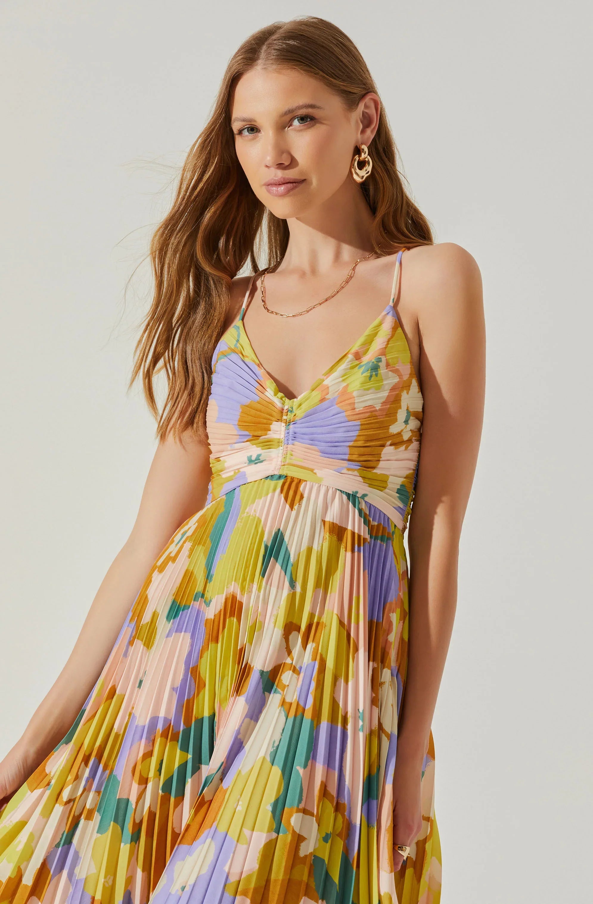 Inixyf Blythe Floral Plisse Midi Dress