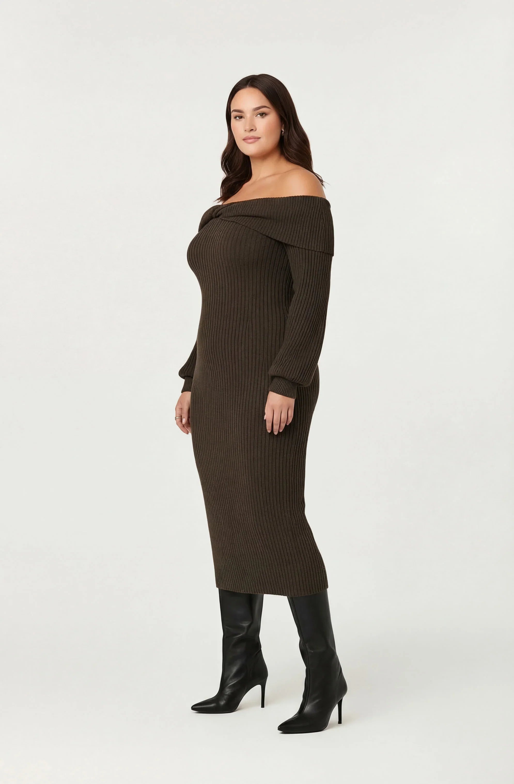 Lbruh Tilde Off Shoulder Midi Sweater Dress