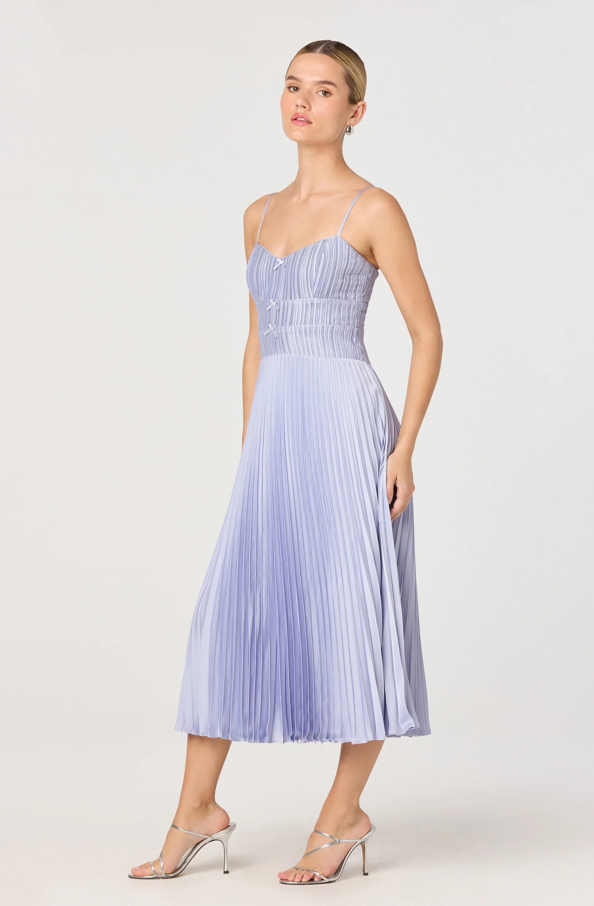 Inixyf Shionagh Satin Bow-Detail Pleated Midi Dress