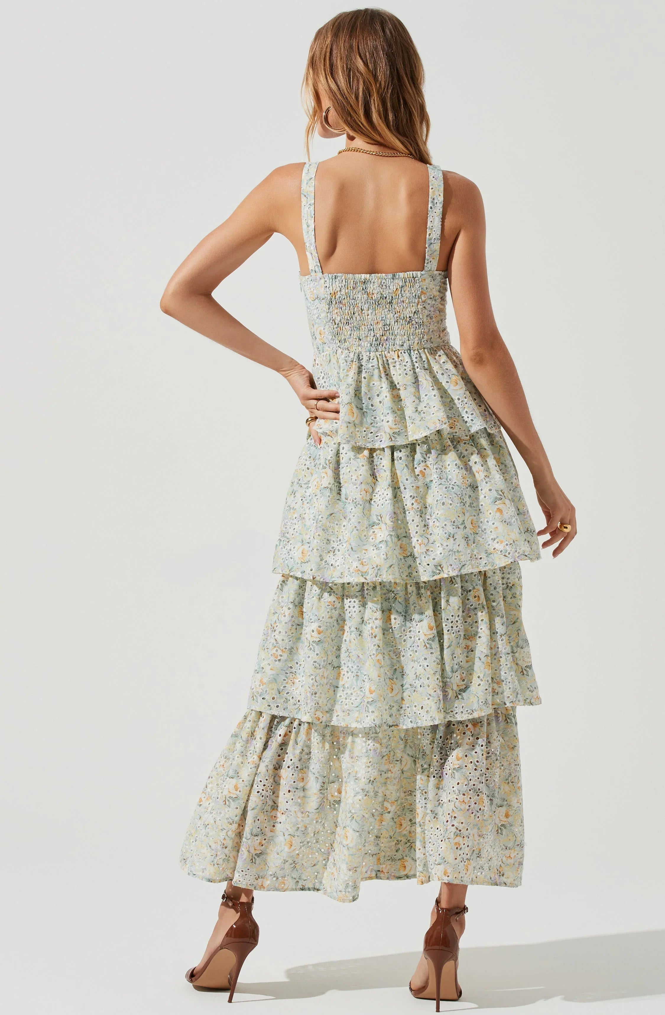 Lbruh Midsummer Eyelet Tiered Floral Maxi Dress