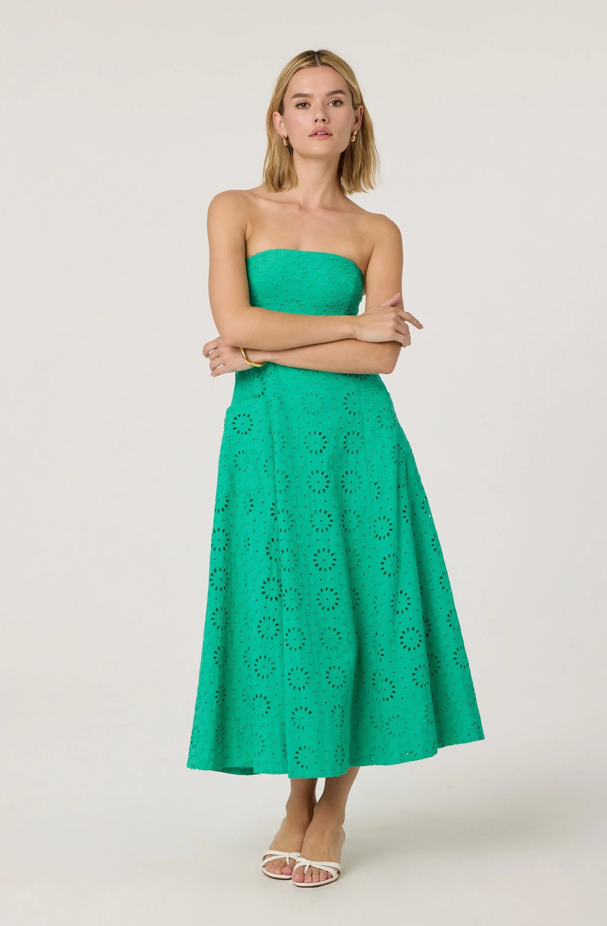 Lbruh Eyelet Strapless Midi Dress