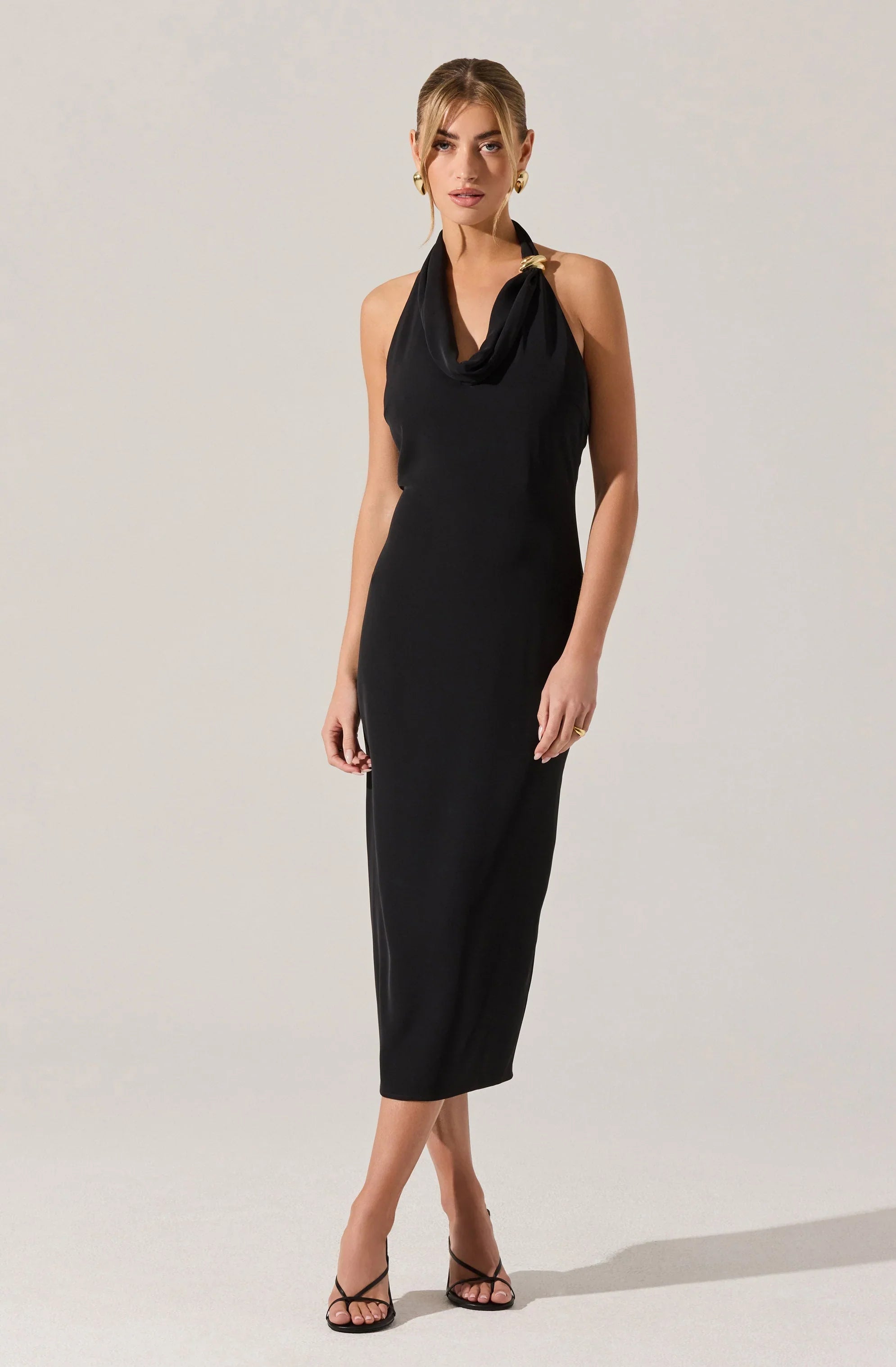 Lbruh Alanna Halter Cowl Neck Midi Dress