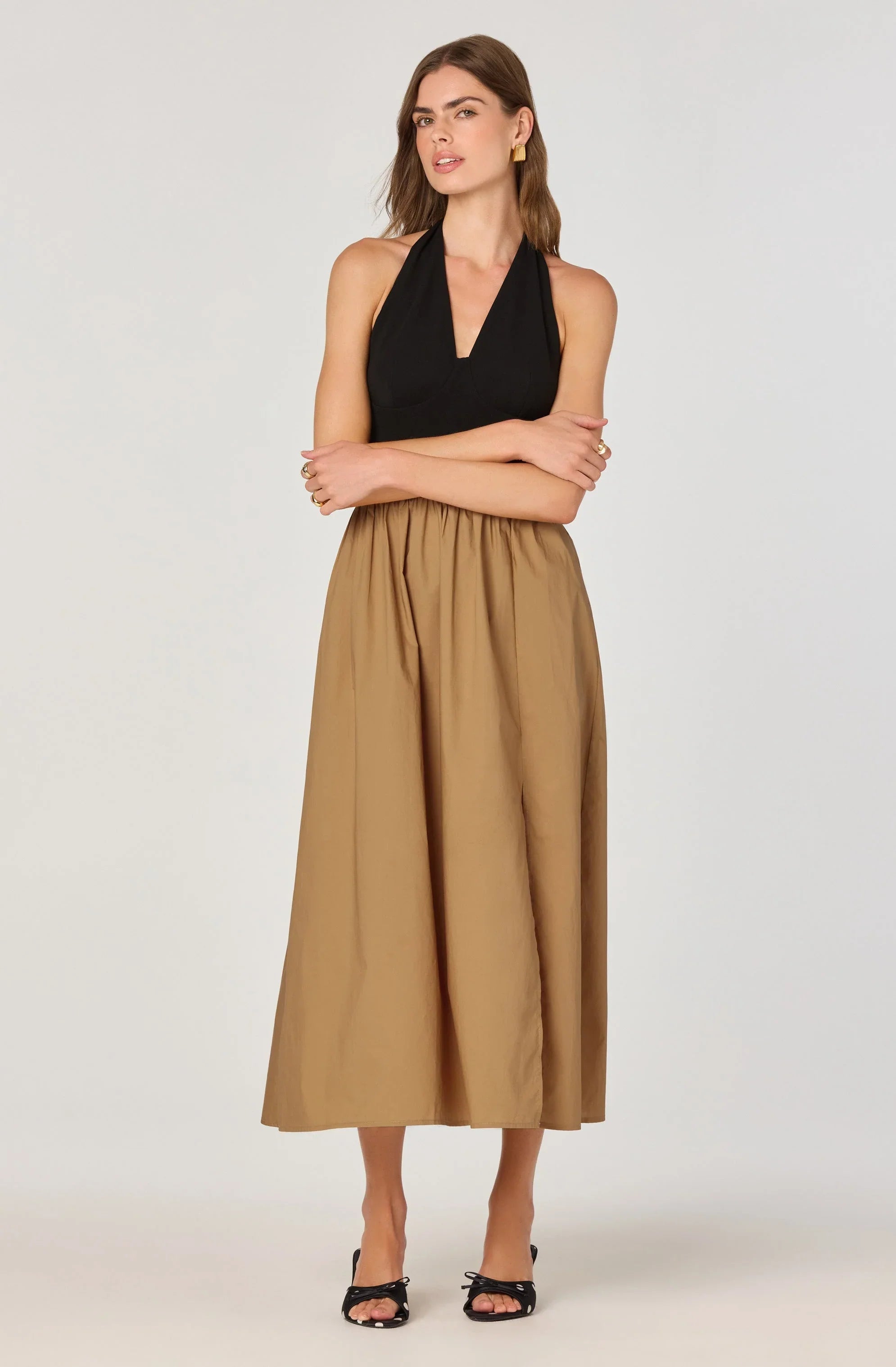 Lbruh Mixed Media Halter Midi Dress