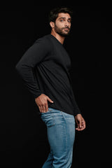 Long Sleeve Curved Hem T-Shirt | Black
