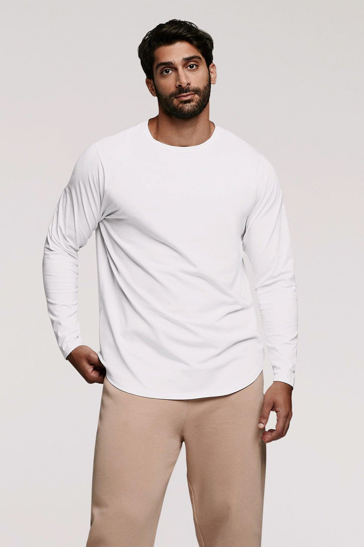 Long Sleeve Curved Hem T-Shirt | White