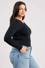 Long Sleeve Crewneck Bodysuit | Black