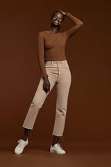 Long Sleeve Ribbed Crewneck Bodysuit | Chocolate