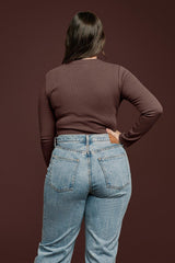 Long Sleeve Ribbed Crewneck Bodysuit | Coffee