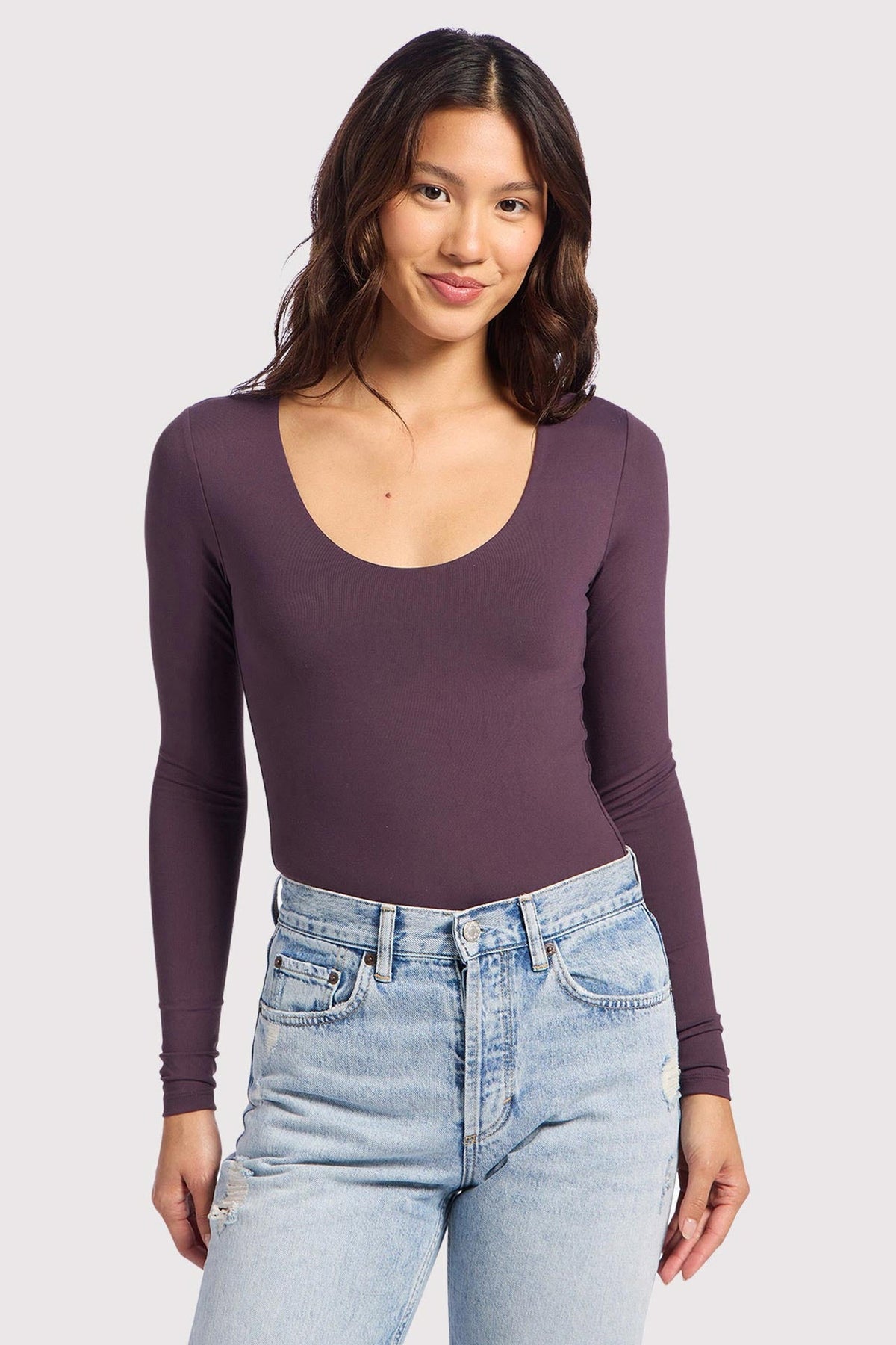 Long Sleeve Scoop Neck Bodysuit | Plum
