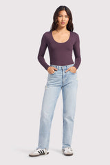 Long Sleeve Scoop Neck Bodysuit | Plum