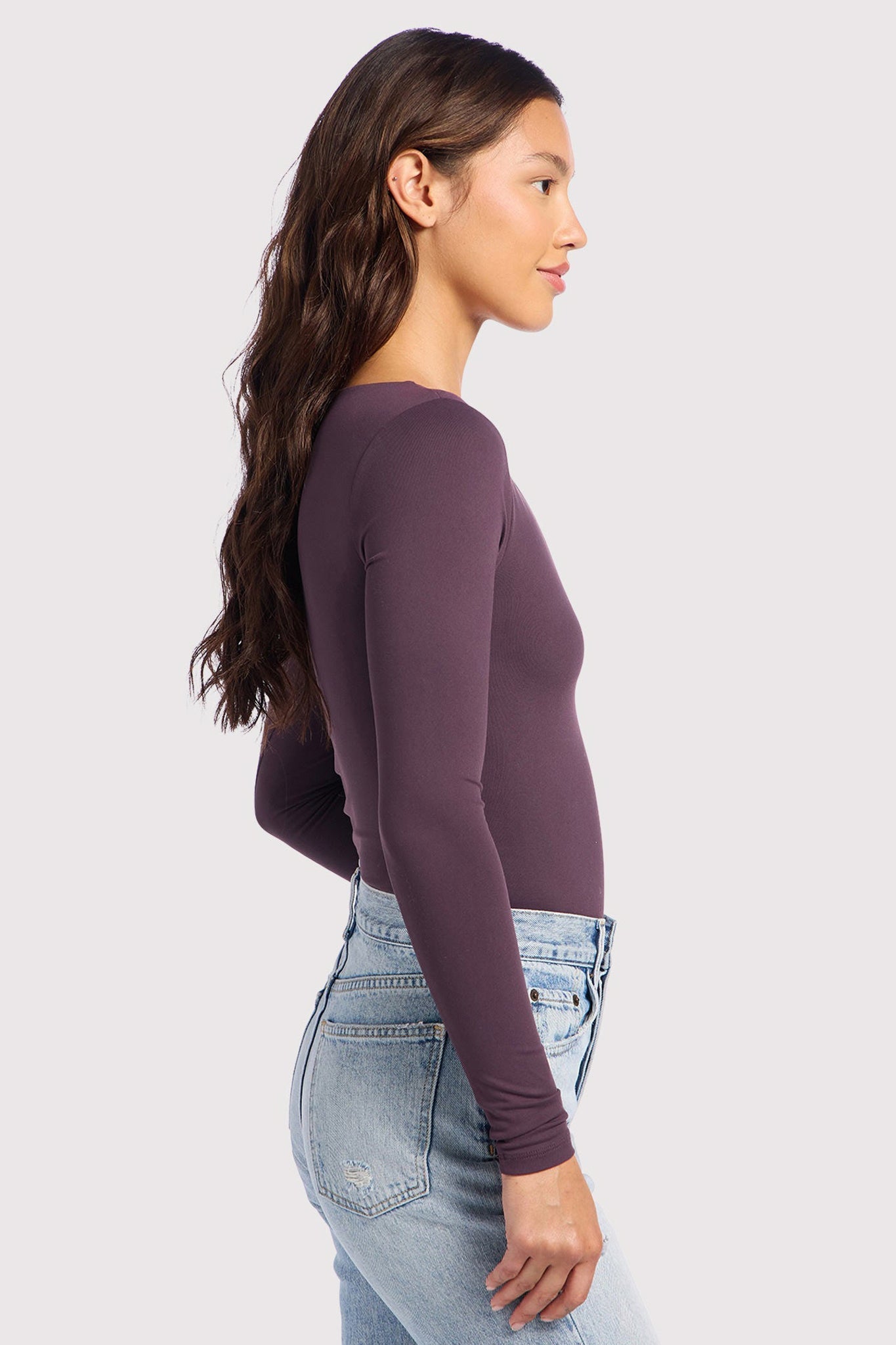 Long Sleeve Scoop Neck Bodysuit | Plum