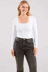 Long Sleeve Square Neck Bodysuit | White