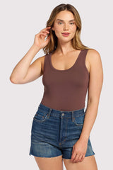 Seamless Scoop Tank Bodysuit | Coffee