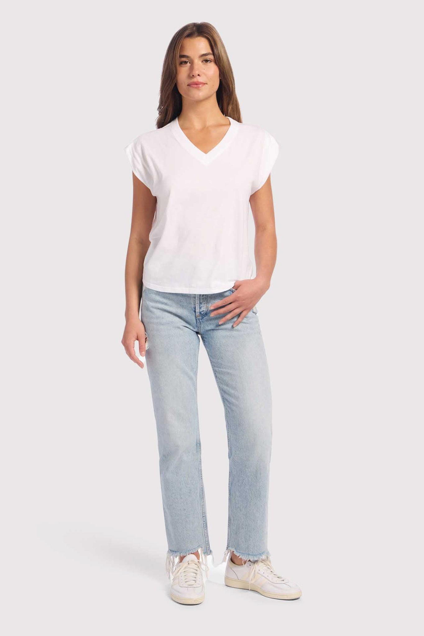 Soft Cotton V-Neck Muscle Tee | White