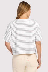 Soft Cotton Striped Boxy Tee | White/Mocha
