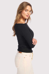 Slinky Rib Off-The-Shoulder Shirt | Black