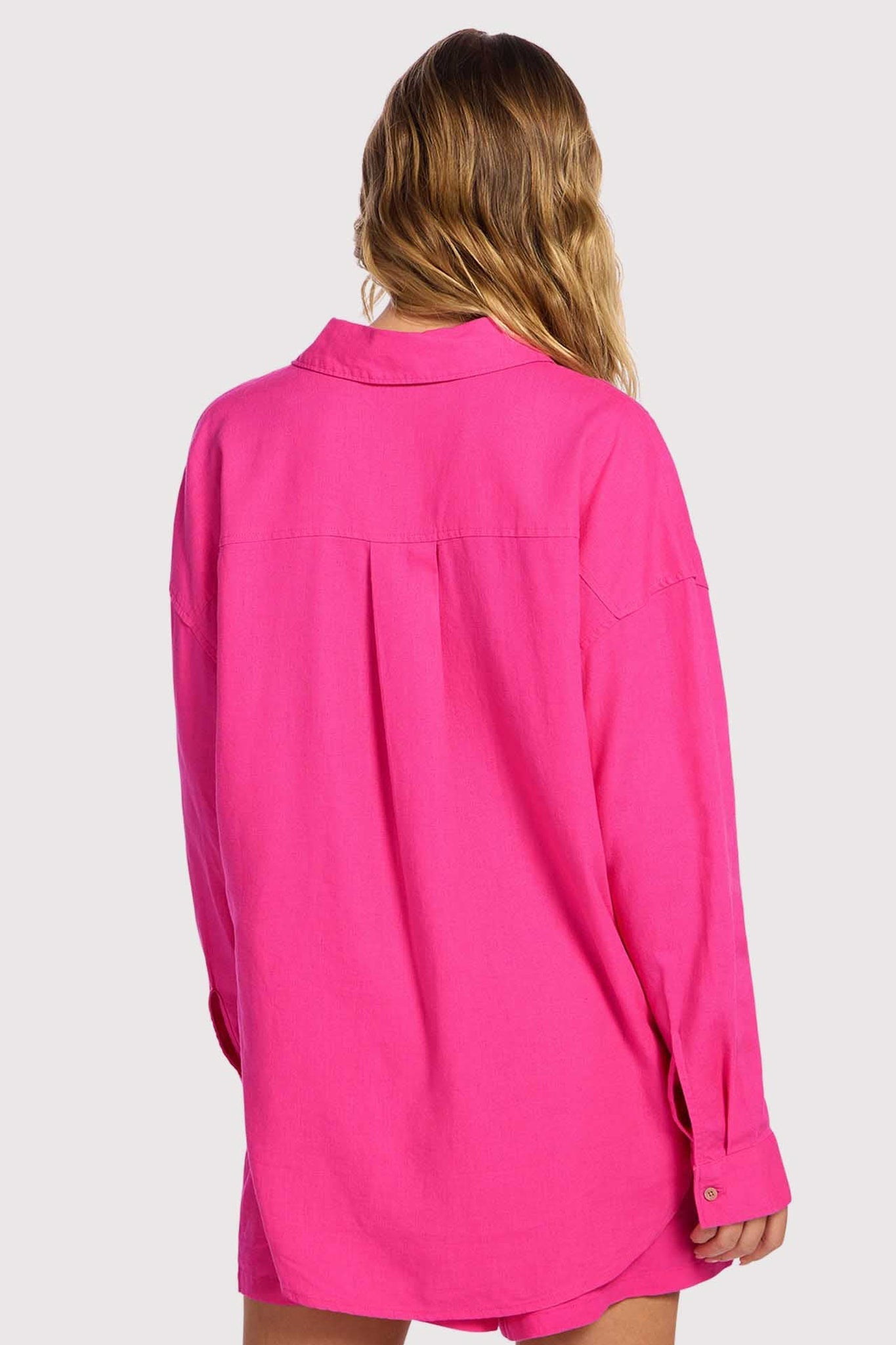 Linen Boyfriend Shirt | Fuchsia