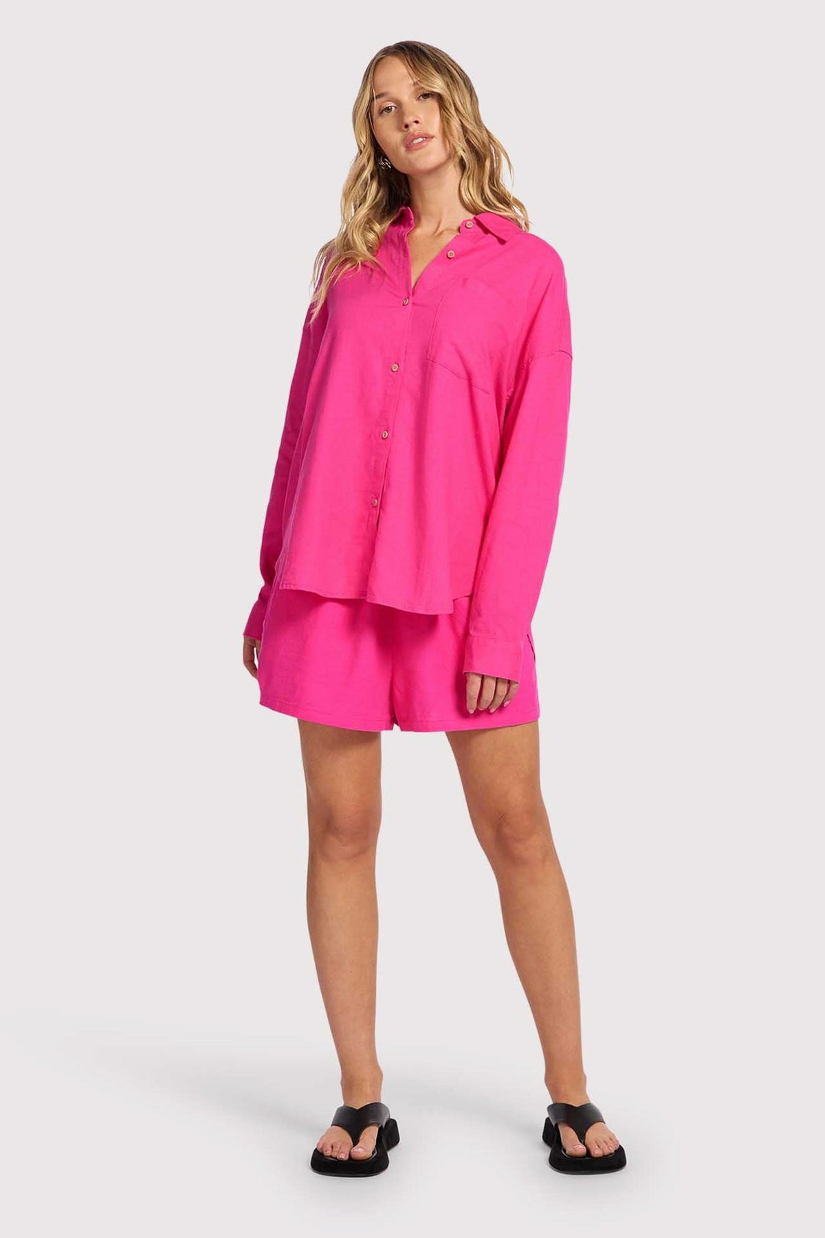 Linen Boyfriend Shirt | Fuchsia