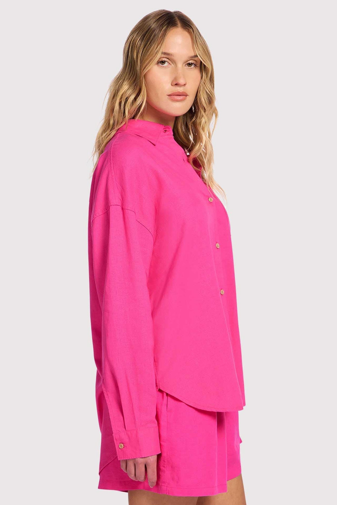 Linen Boyfriend Shirt | Fuchsia