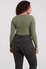 Cotton Stretch Long Sleeve Crewneck Bodysuit | Olive