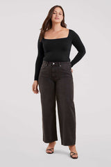 Long Sleeve Wide Square Neck Bodysuit | Black