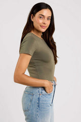Cotton Stretch Short Sleeve Crewneck Bodysuit | Olive