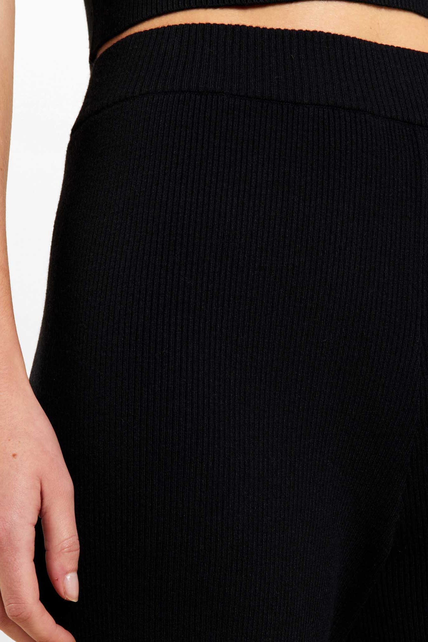 Ribbed Sweater Wide Leg Pant | Black