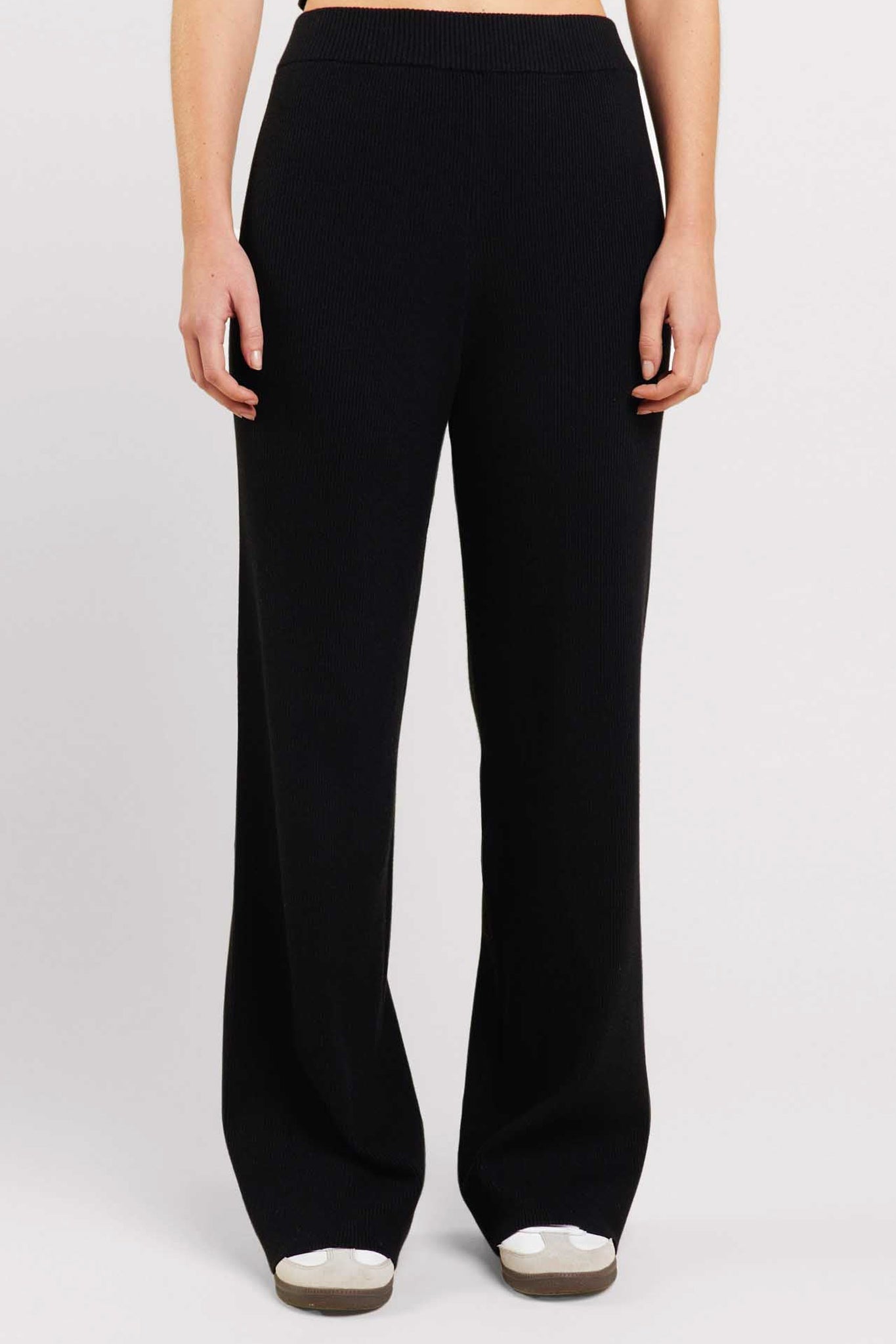 Ribbed Sweater Wide Leg Pant | Black