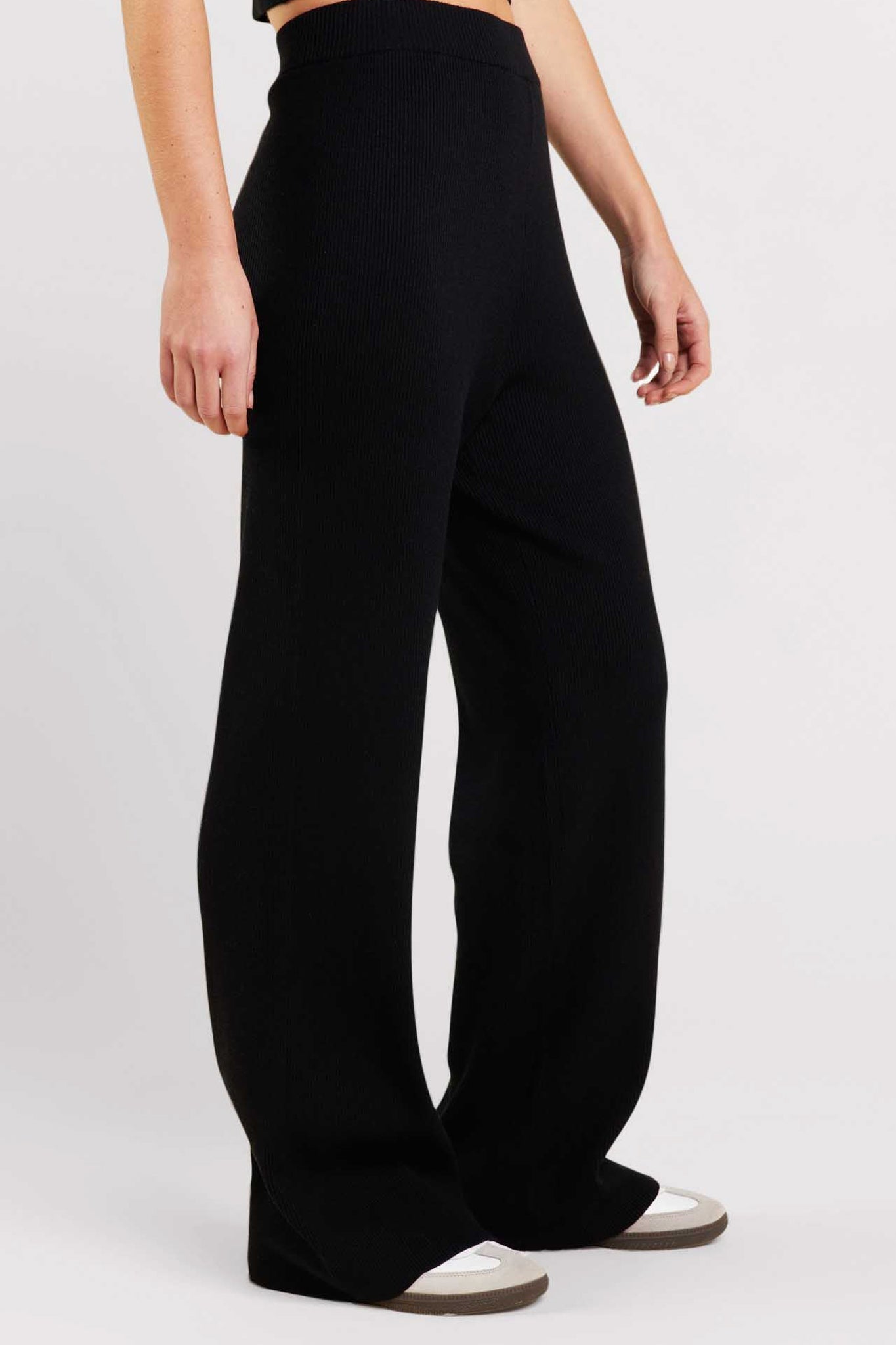 Ribbed Sweater Wide Leg Pant | Black