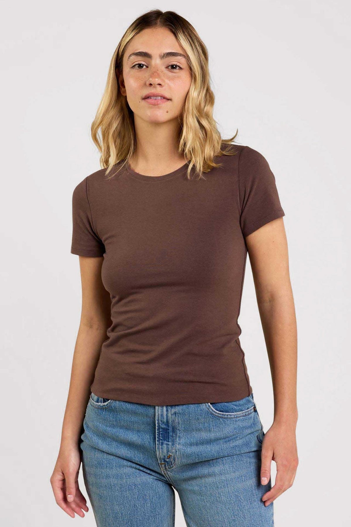 Cotton Stretch Classic Crewneck Tee | Coffee