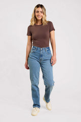 Cotton Stretch Classic Crewneck Tee | Coffee