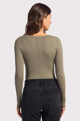 Slinky Rib Long Sleeve Bodysuit | Olive