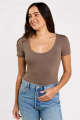 Slinky Rib Short Sleeve Bodysuit | Mocha