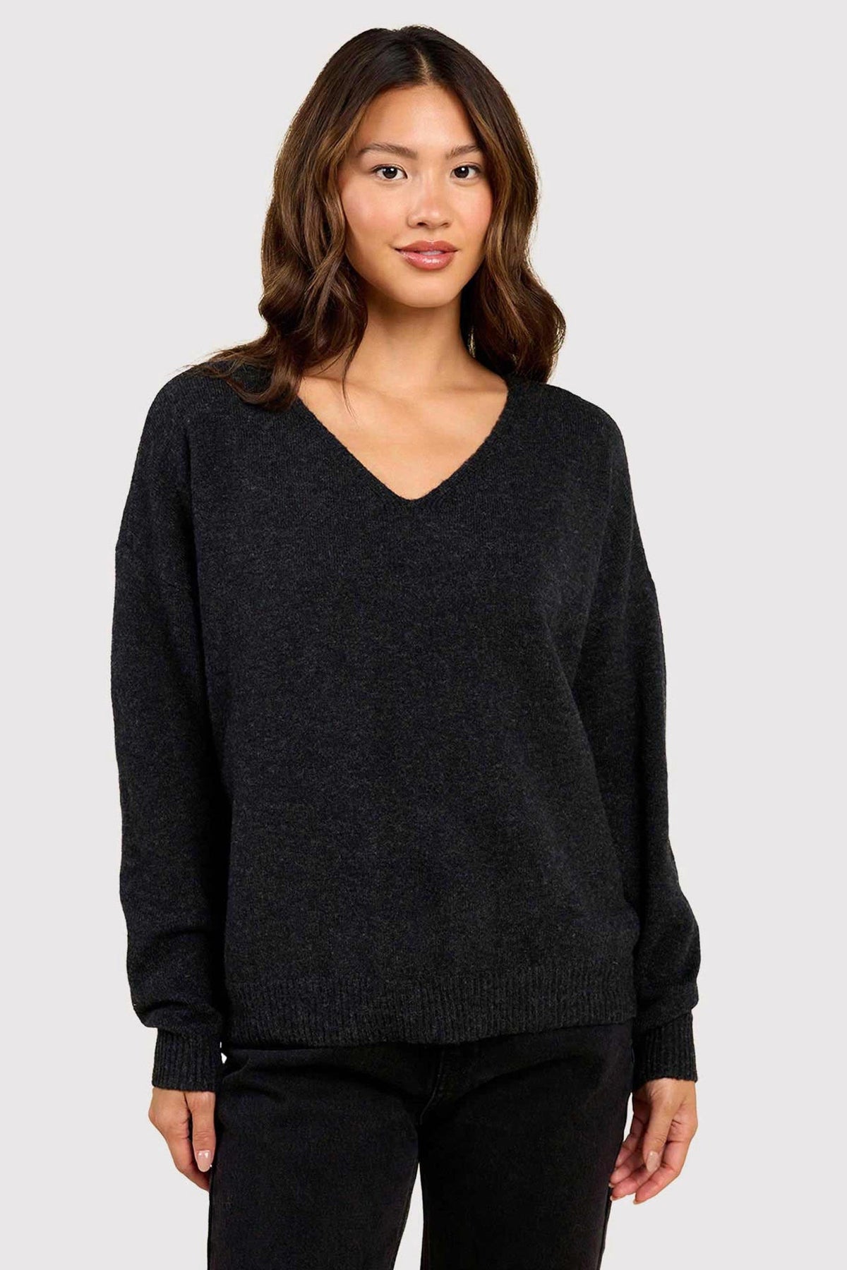 Cozy Knit V-Neck Sweater | Black