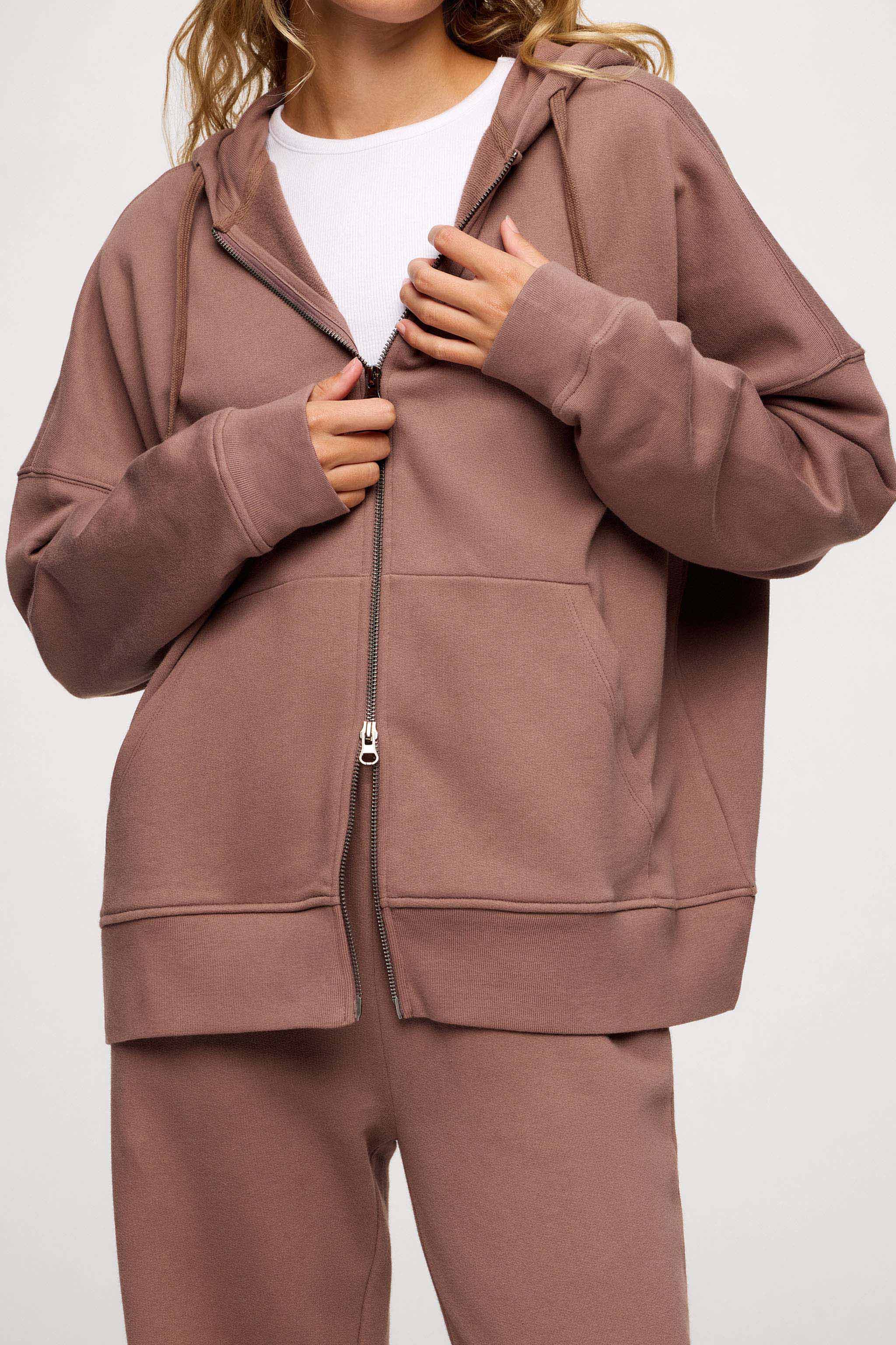 Core Fleece Two Way Zip Hoodie | Cocoa