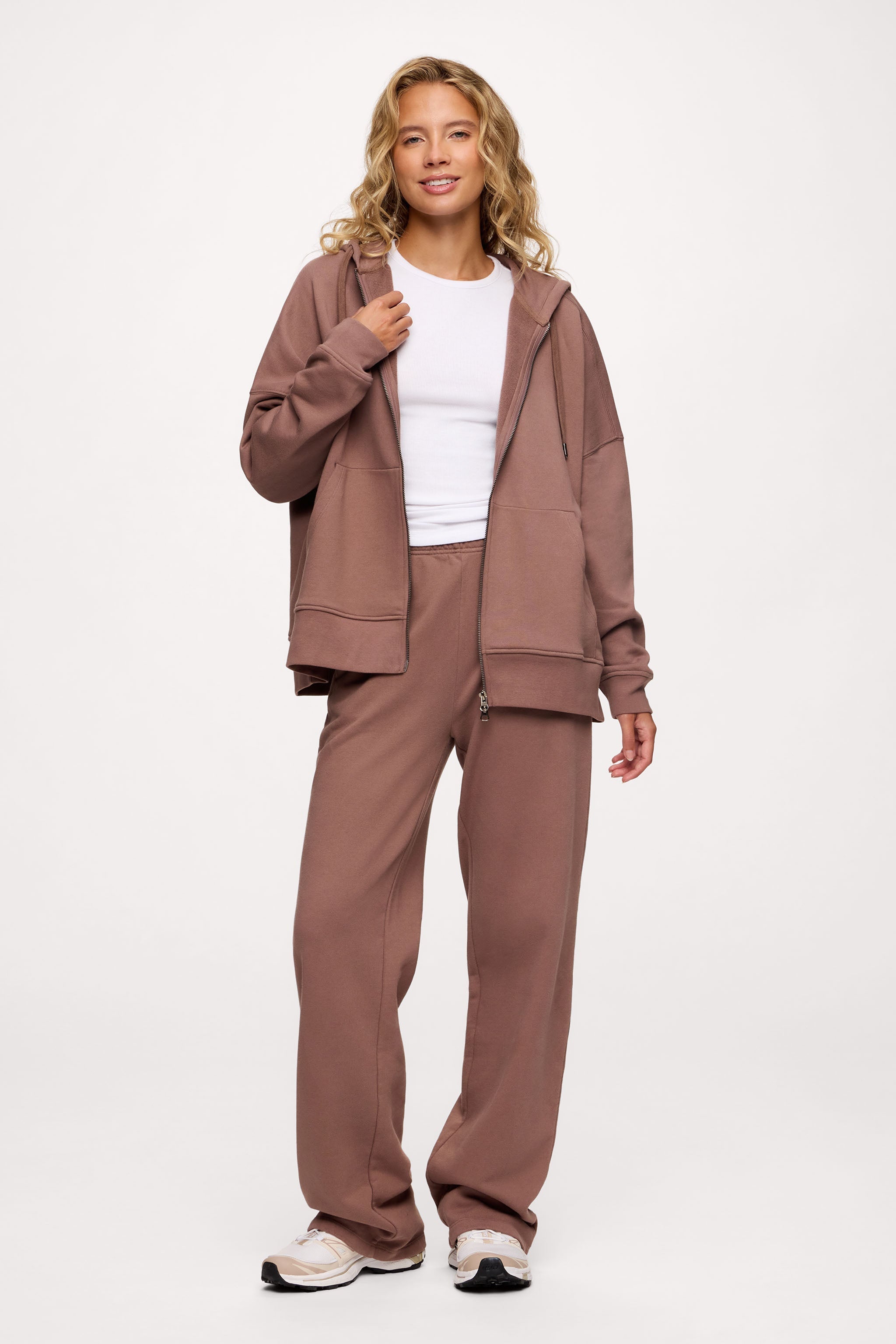 Core Fleece Two Way Zip Hoodie | Cocoa