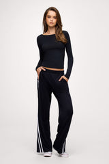 Slinky Jersey Boat Neck Long Sleeve Shirt | Black