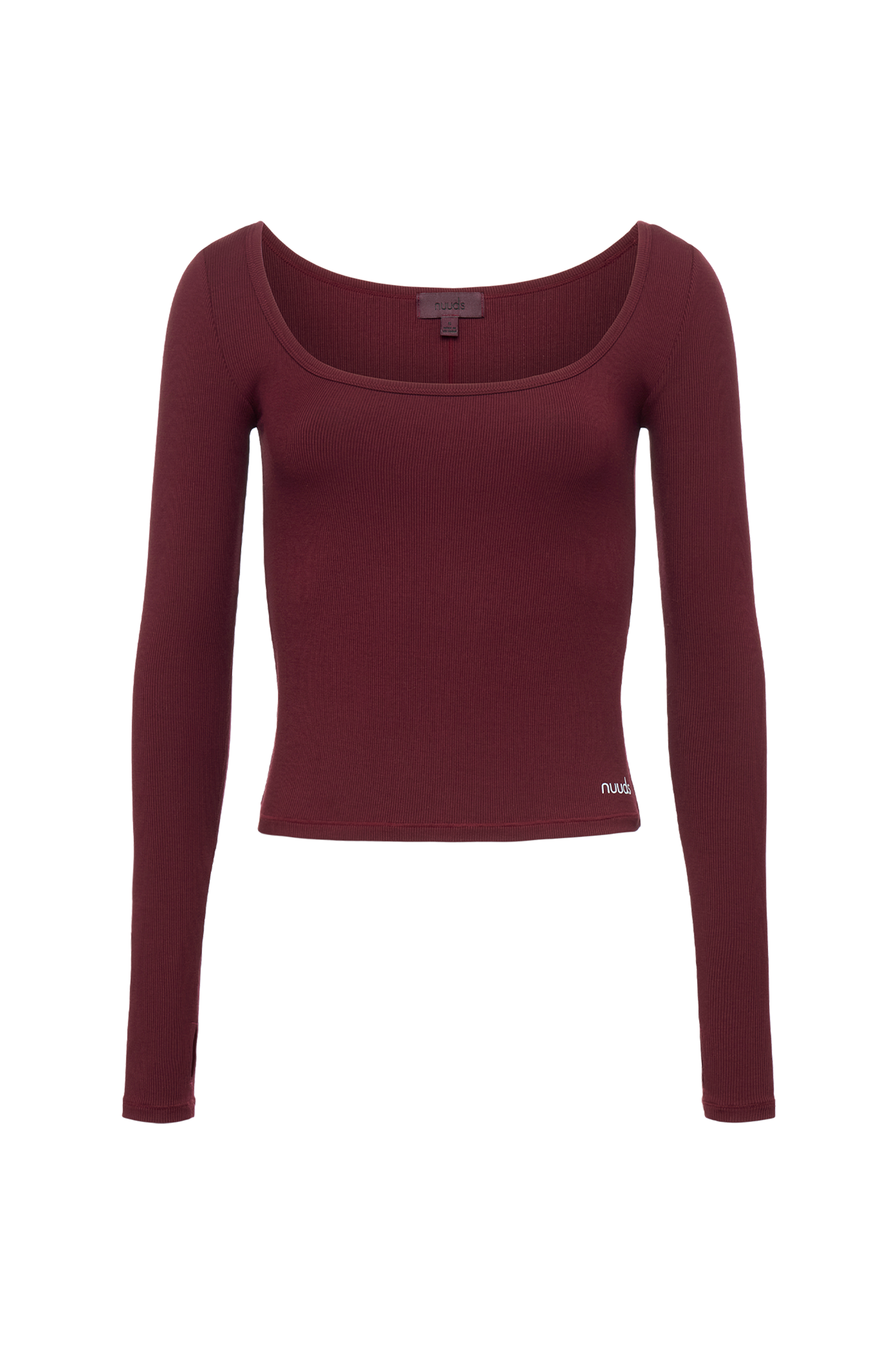 Sporty Rib Portrait Long Sleeve Top | Ruby