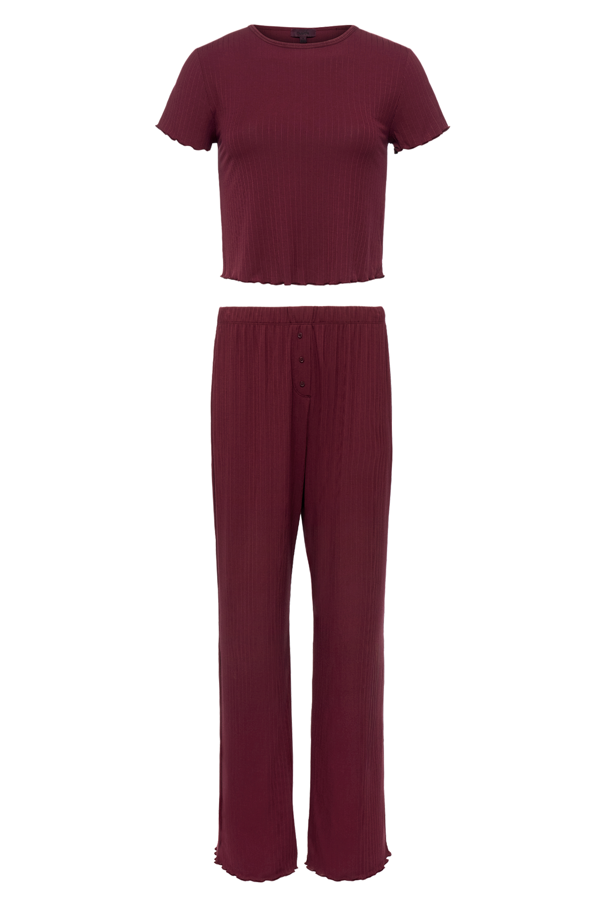 Mini Rib Pajama Set | Ruby