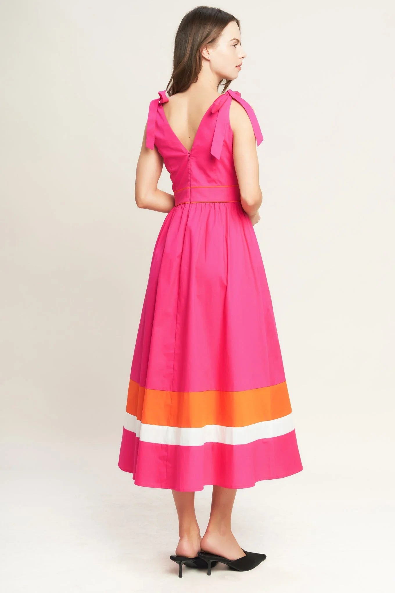 FOREST CHARM FUCHSIA & ORANGE MIDI DRESS