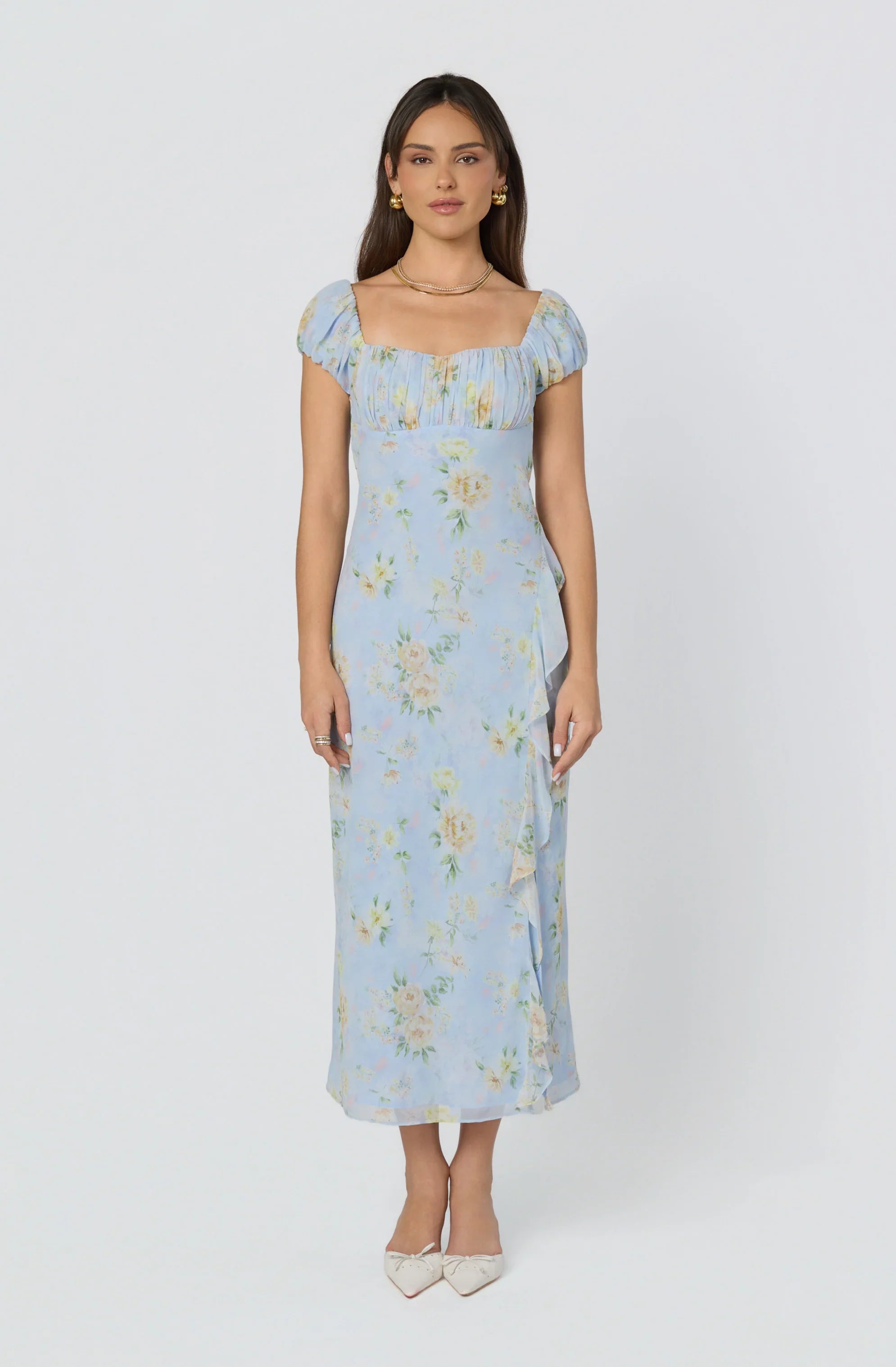 Inixyf Florence Floral Puff Sleeve Midi Dress
