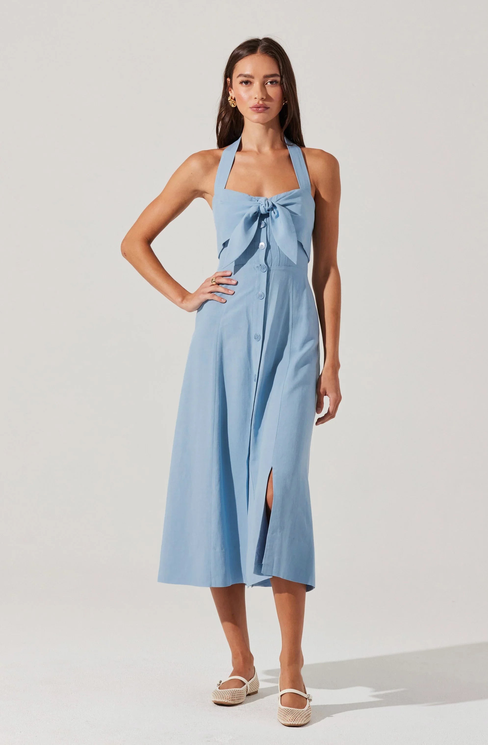 Lbruh Katherine Linen-Blend Halter Midi Dress