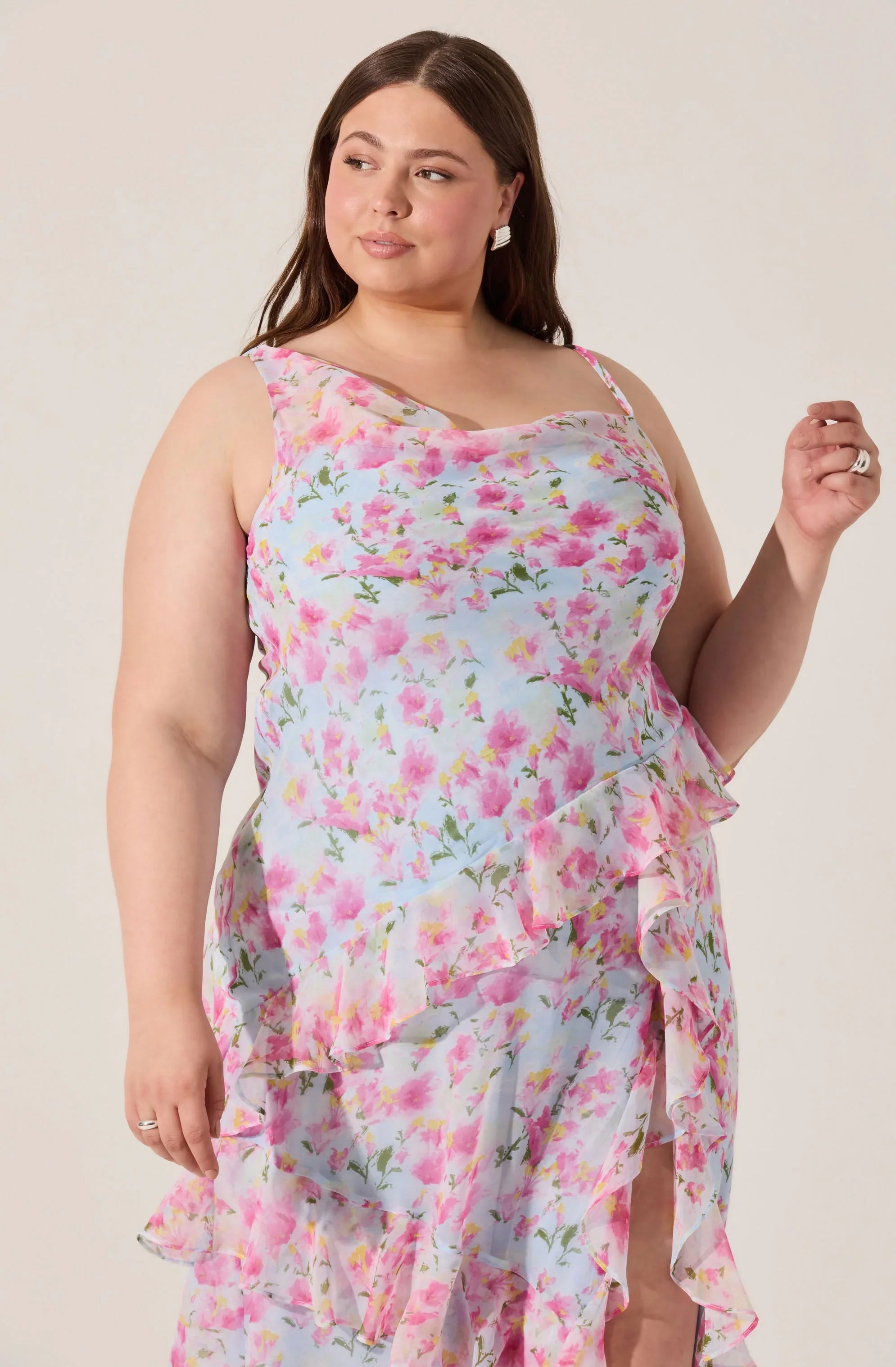 Lbruh Levina Asymmetric Floral Ruffle Maxi Dress