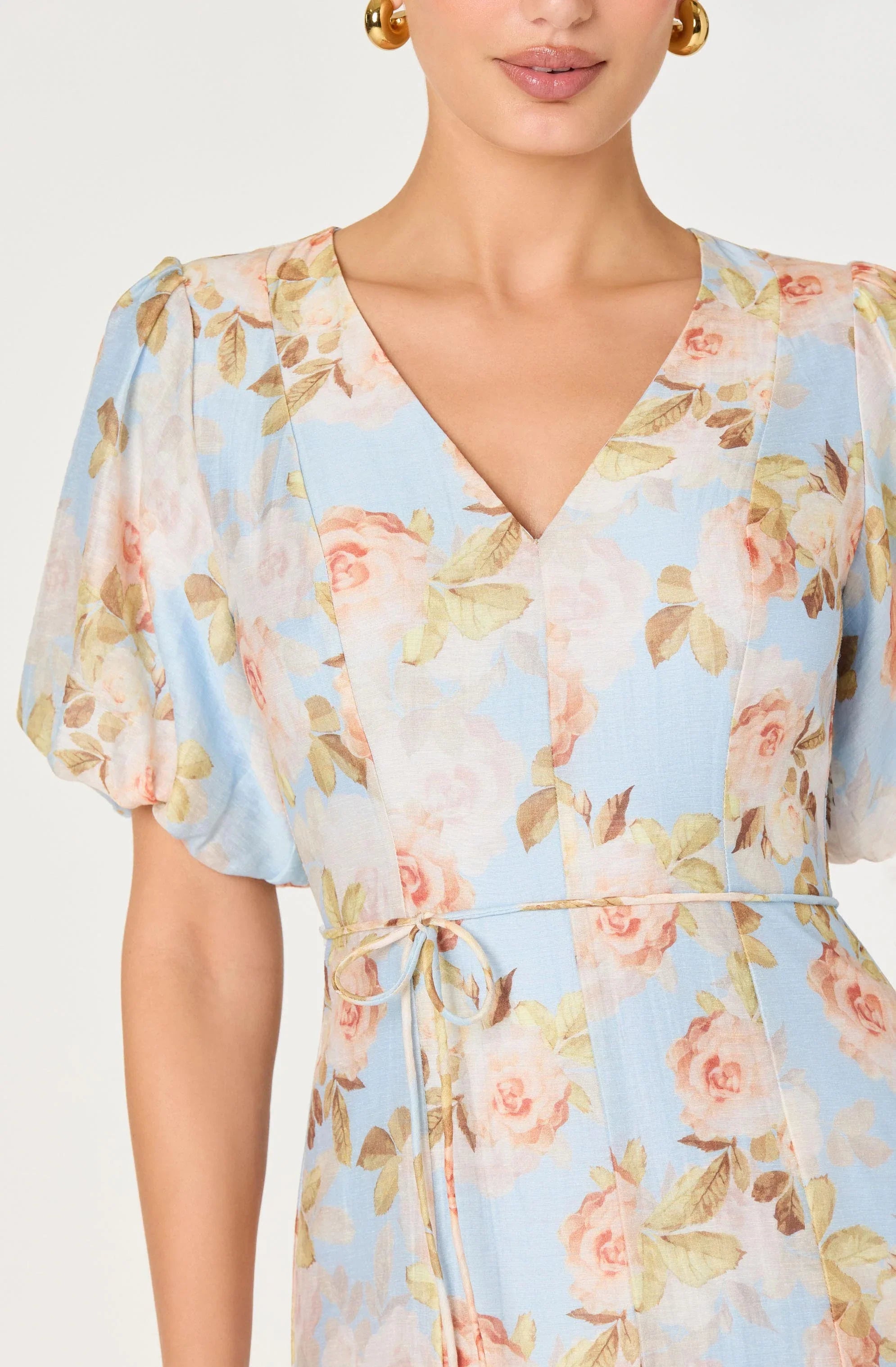 Inixyf Lavena Floral Balloon Sleeve Midi Dress