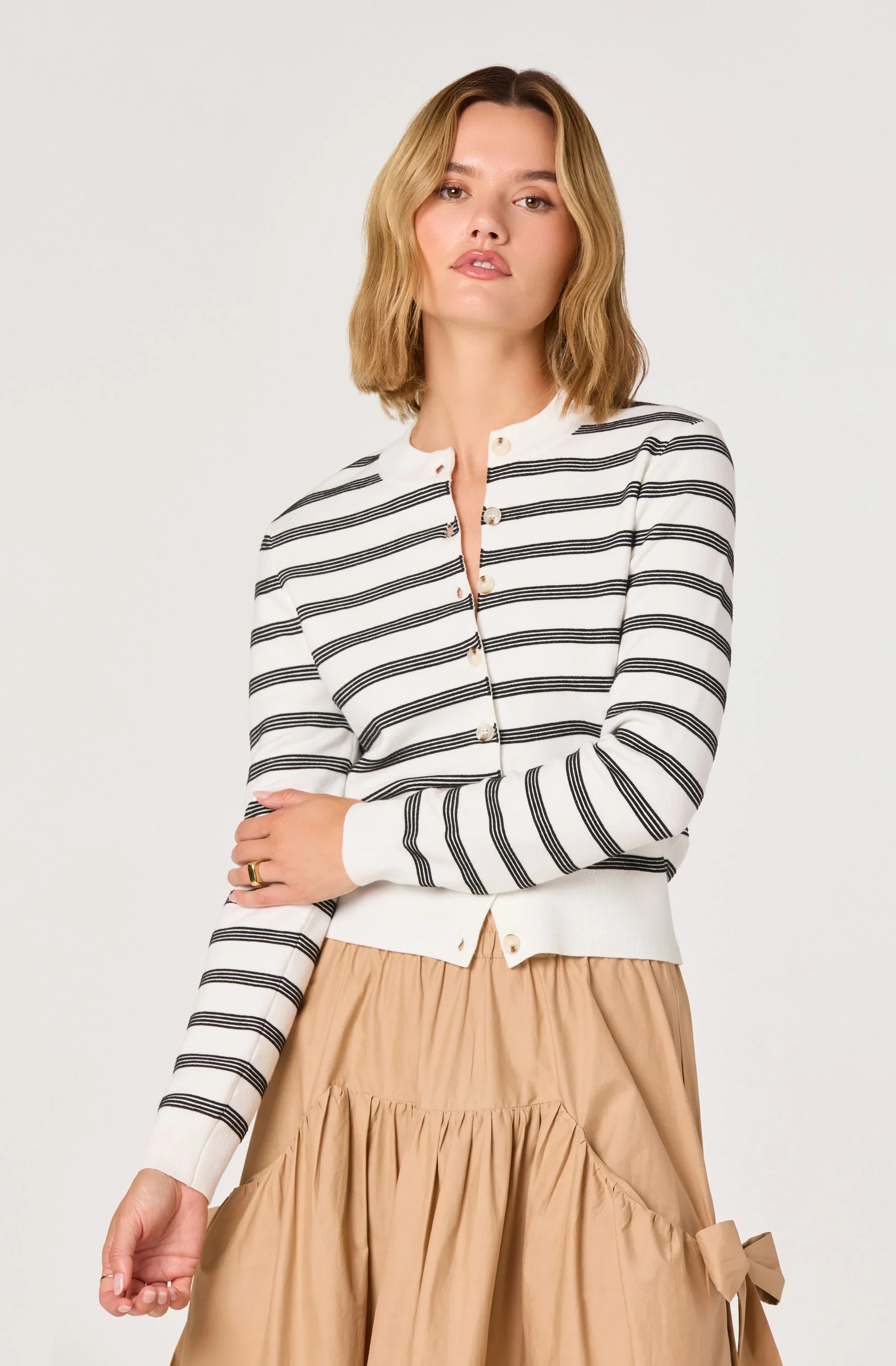 Inixyf Tawni Striped Button-Front Cardigan