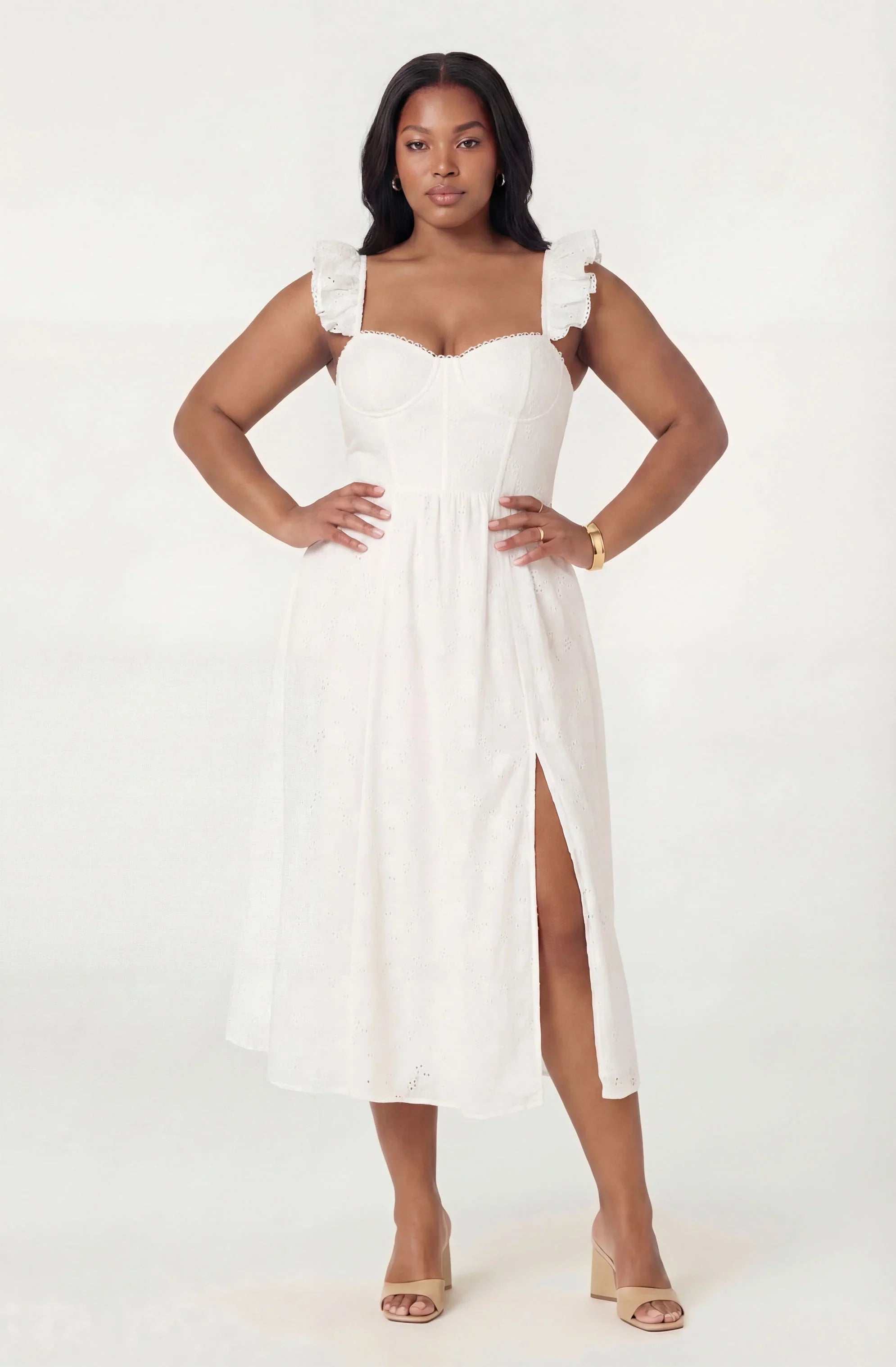Inixyf Wedelia Ruffle Strap Eyelet Corset Midi Dress