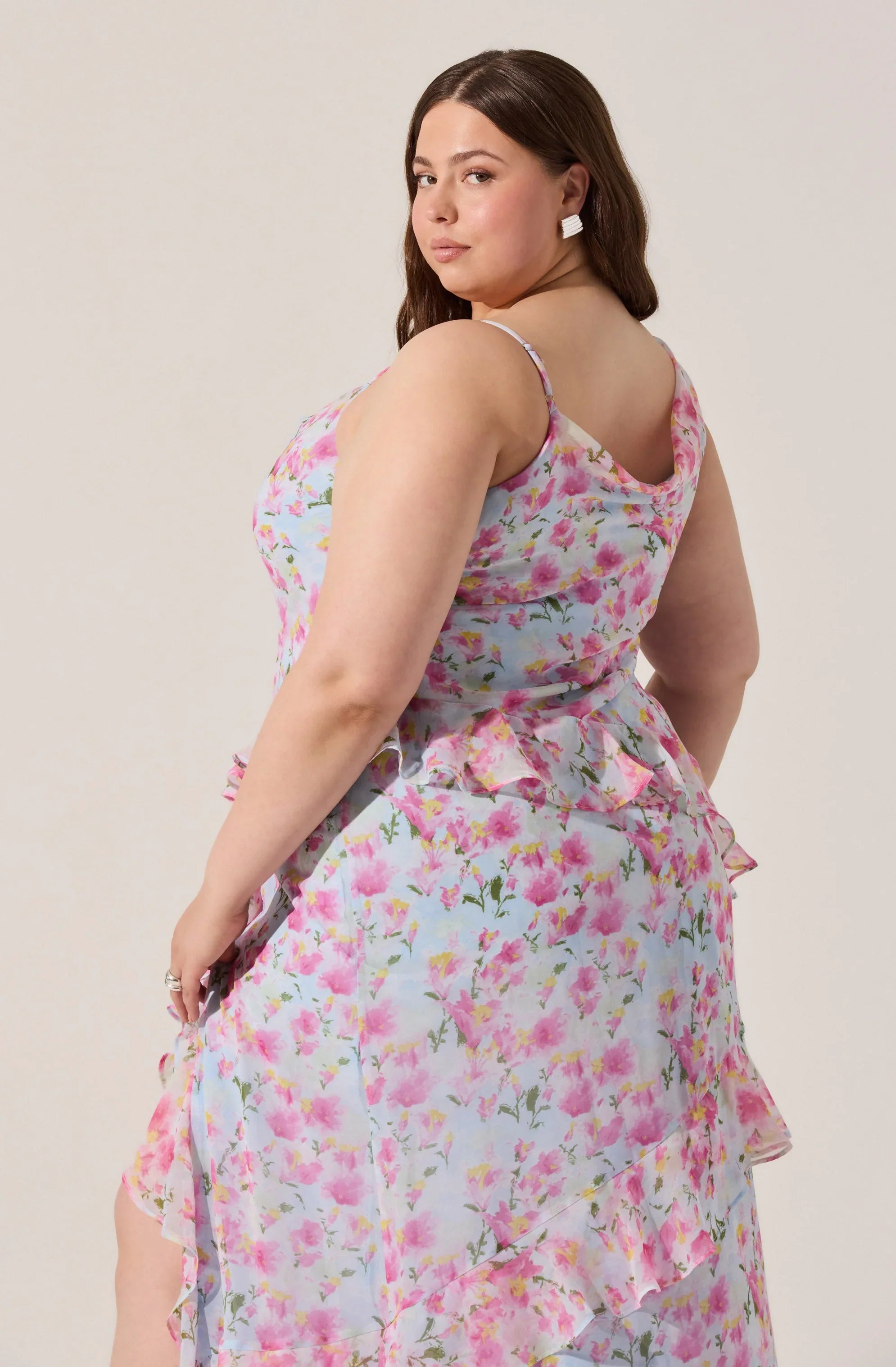 Lbruh Levina Asymmetric Floral Ruffle Maxi Dress